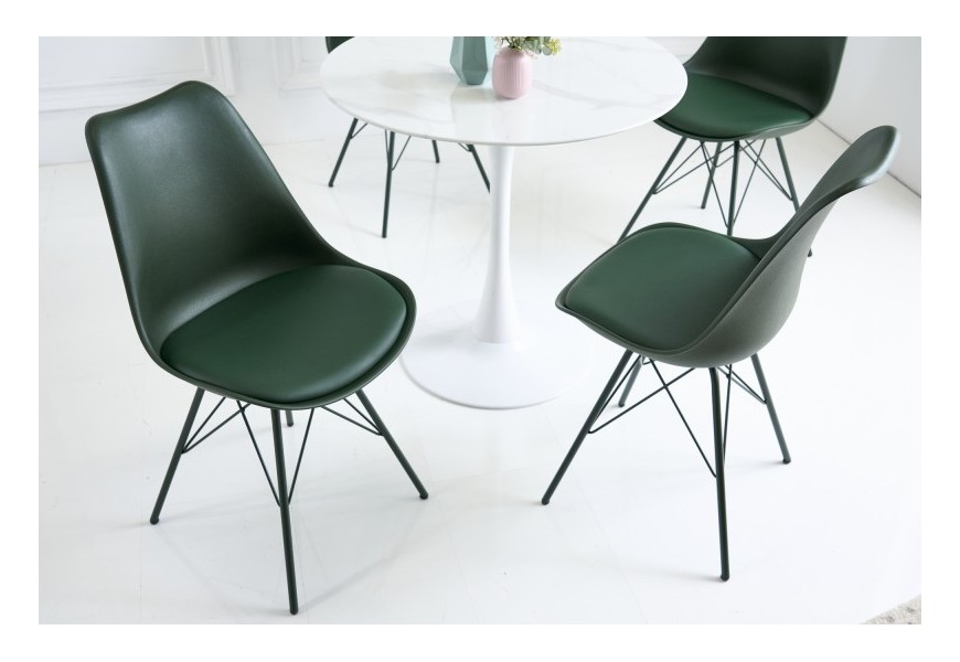 Designová jídelní židle Scandinavia s čalouněním z umělé kůže tmavě zelená