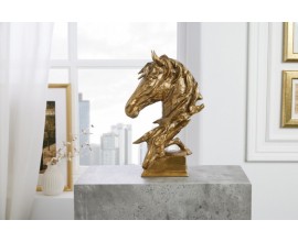 Designová kovová soška hlavy koně Suomin ve zlatém provedení