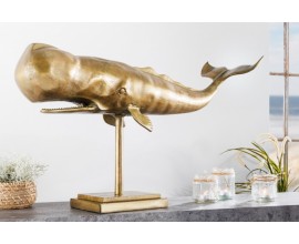 Designová dekorativní soška velryby Moby ve zlaté barvě z kovové slitiny 70cm