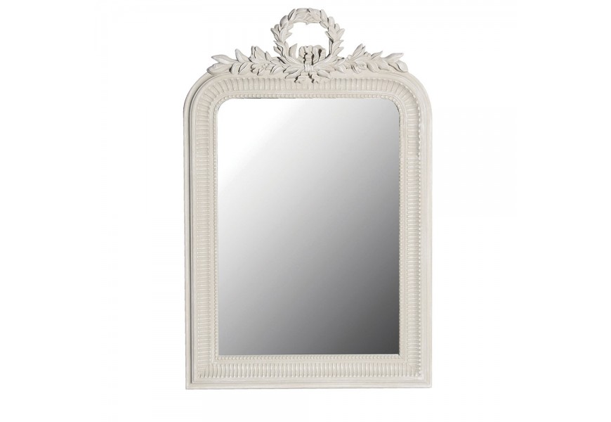 Elegantní provensálské nástěnné zrcadlo Albine s dřevěným rámem s ornamentálním rustikálním vyřezáváním
