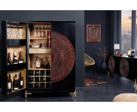 Orientální dřevěná barová skříňka Sallinger s ručně vyřezávaným designem mandaly 140cm