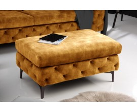 Elegantní žlutá taburetka Modern Barock se sametovým potahem s chesterfield prošíváním a nožičkami z kovu