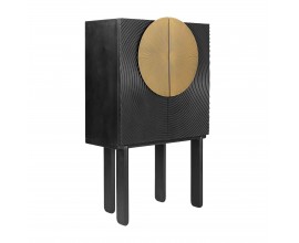 Art deco luxusní šatní skříň Lhotse z mangového masivu a kovu černé barvy se zlatým zdobením 153cm
