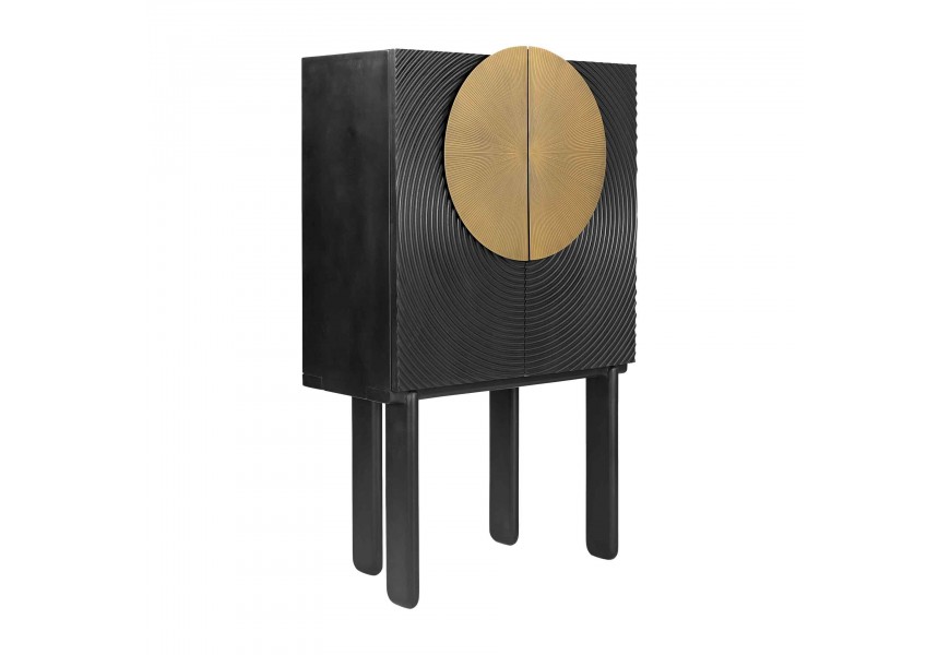 Exkluzivní glamour skříň Lhotse černé barvy z mangového masivu a zlatým kovovým zdobením