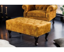 Designová taburetka Cella s Chesterfield sametovým čalouněním s dřevěnými nožičkami hořčicově žlutá 80cm