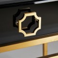 Art-deco černý noční stolek Gasol v luxusním skleněném provedení se šuplíkem a kovovými nožičkami ve zlaté barvě 60cm