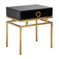 Luxusní noční stolek Gasol v art-deco provedení s černou stolovou deskou a zlatými nožičkami z kovu