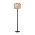 Ratanová stojací lampa Plissé Nature se světle hnědým vyplétaným stínítkem a černou kovovou podstavou