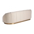 Art deco buklé sedačka Leonie s bílým krémovým potahem a zlatou kovovou podstavou 225cm