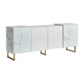 Art-deco příborník Neva Marble s mramorovým vzhledem a kovovými nožičkami ve zlatém provedení