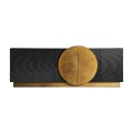Luxusní art-deco příborník Labena černý z mangového masivu se zlatou kovovou podstavou a dvířky ve tvaru kruhu 203cm