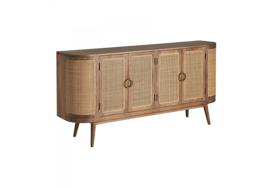 Př&iacute;born&iacute;k Lostan ve skandin&aacute;vsk&eacute;m stylu z mangov&eacute;ho hněd&eacute;ho dřeva a ratanov&yacute;m v&yacute;pletem dv&iacute;řek ve světle hněd&eacute; barvě 220cm