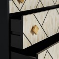 Art deco luxusní komoda Anisa v černo-bílém provedení z kovu a kosti se třemi zásuvkami 90cm