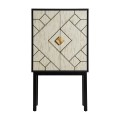 Art deco glamour barová skříňka Anisa s černou kovovou konstrukcí a bílými dvířky s intarzií bone inlay 161cm