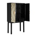 Art deco glamour barová skříňka Anisa s černou kovovou konstrukcí a bílými dvířky s intarzií bone inlay 161cm