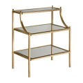 Designový noční stolek Amuny v art-deco glamour kovovém provedení ve zlaté barvě se dvěma poličkami ze skla