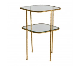 Art-deco glamour příruční stolek Amuny s konstrukcí ve zlaté barvě a čtvercovými deskami ze skla 62cm