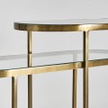 Art-deco set oválných konzolových stolků Amuny se skleněnou deskou a kovovou konstrukcí ve zlaté barvě 91cm