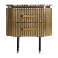 Luxusní art deco oválný noční stolek Chamoix s kovovou zlatou konstrukcí a černou mramorovou deskou 68cm