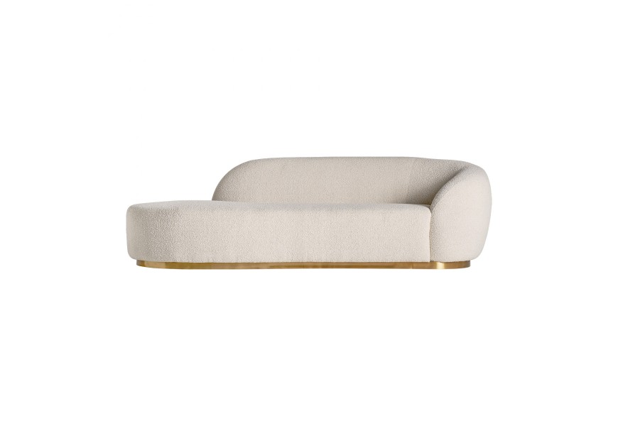 Art deco luxusní sedačka Minneapolis s buklé čalouněním bílé barvy a se zlatou kovovou podstavou