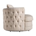 Moderní kulaté křeslo Tucson v krémové bílé barvě s chesterfield prošíváním a polštářem 113cm