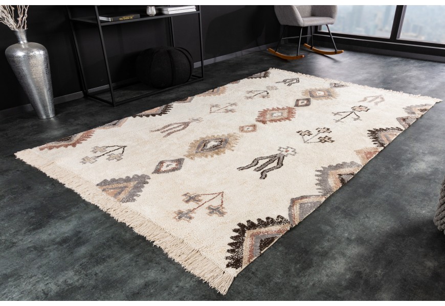 Elegantní obdélníkový koberec Ethno ve stylu etno v béžové barvě z bavlny 230x160cm
