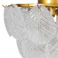 Luxusní art deco kulatý skleněný lustr Leaf s bílými neprůhlednými listy a zlatou kovovou konstrukcí 57 cm