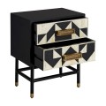 Art deco luxusní noční stolek Lauderdale z kovu v černo-bílém provedení s geometrickým vzorem z kosti 61cm