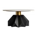 Luxusní glamour konferenční stolek Evarista s černo-zlatou podstavou z kovu a kulatou bílou mramorovou deskou