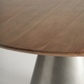 Moderní kulatý jídelní stůl Seipur se stříbrnou kovovou podstavou a masivní hnědou vrchní deskou 120cm