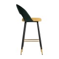 Glamour art deco barová židle Celia se zeleno-žlutým potahem a černýma nohama z kovu 103cm