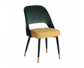 Glamour moderní jídelní židle Celia se zeleno-žlutým potahem a černýma kovovými nohama 90cm