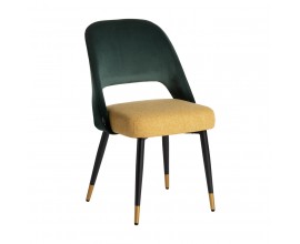 Glamour moderní jídelní židle Celia se zeleno-žlutým potahem a černýma kovovými nohama 90cm