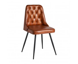 Vintage designová jídelní židle Kingsley s hnědým koženým čalouněním a černýma nohama z kovu 85cm