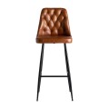 Luxusní kožená barová židle Kingsley ve vintage stylu s hnědým potahem a černýma nohama z kovu 108cm