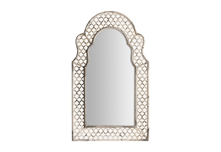Luxusní vintage nástěnné zrcadlo Melisandře s šedým kovovým rámem s ošoupaným vintage efektem