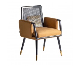 Art deco židle Brilon se zlatým sametovým čalouněním a černou konstrukcí ze dřeva 84cm