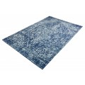 Modrý koberec Mistal ve stylu vintage z žinylkové bavlny s hladkým povrchem a bílým potiskem