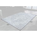 Obdélníkový vintage modrý koberec Mistal z hladké pevné žinylkové bavlny s bílým vzorem 160x230cm
