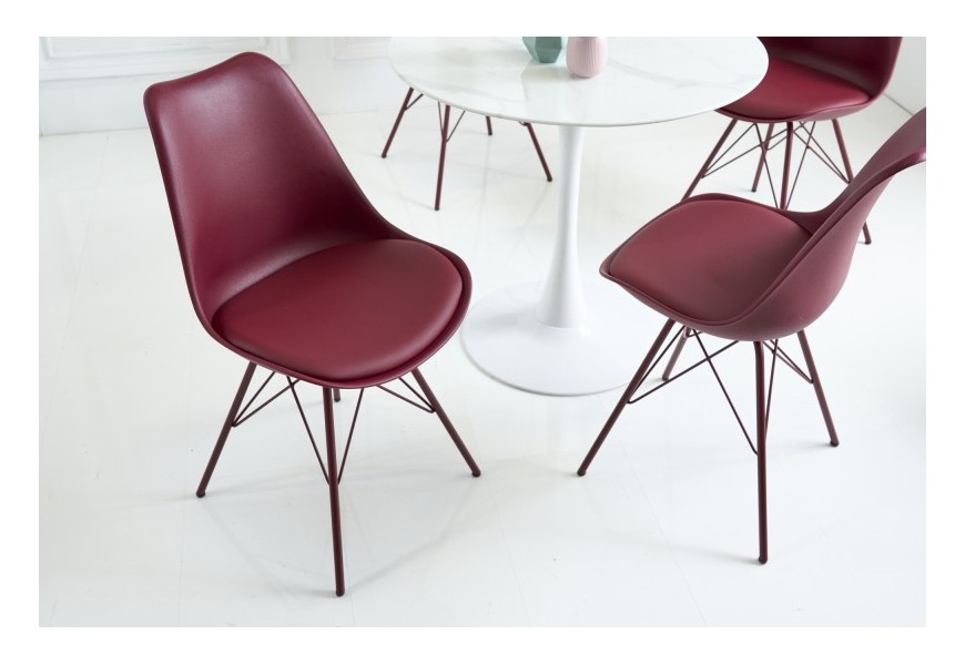 Designová jídelní židle Scandinavia s eko-koženým čalouněním v bordó barvě
