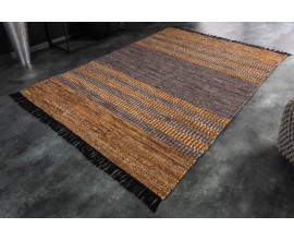 Etno kožený koberec Parra hnědý obdélníkový