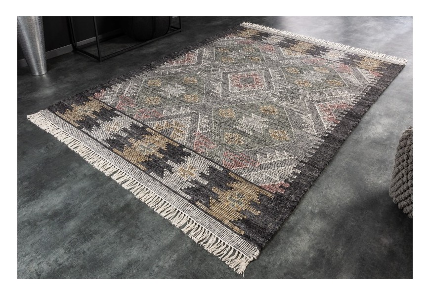 Designový etno obdélníkový koberec Marseille šedé barvy s geometrickým vzorem