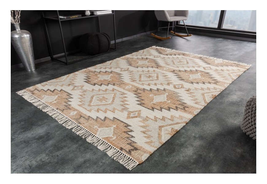 Stylový etno koberec Sumeo obdélníkového tvaru béžové barvy s geometrickým vzorem