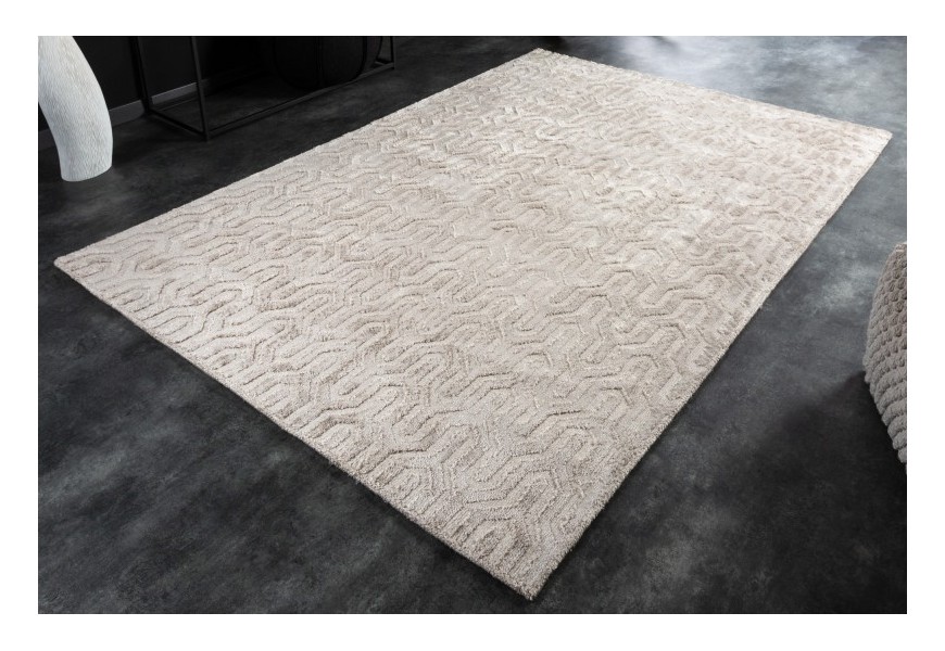 Elegantní moderní koberec Lana obdélníkového tvaru z viskózy s geometrickým vzorem béžové barvy
