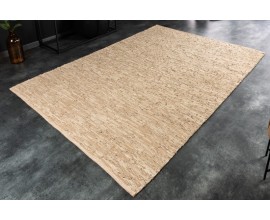 Moderní béžový koberec Rhys obdélníkového tvaru s výpletem z kůže a konopí