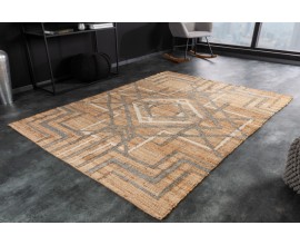 Moderní designový koberec Makalu obdélníkového tvaru z vlny a konopí hnědé barvy s šedým lineárním zdobením
