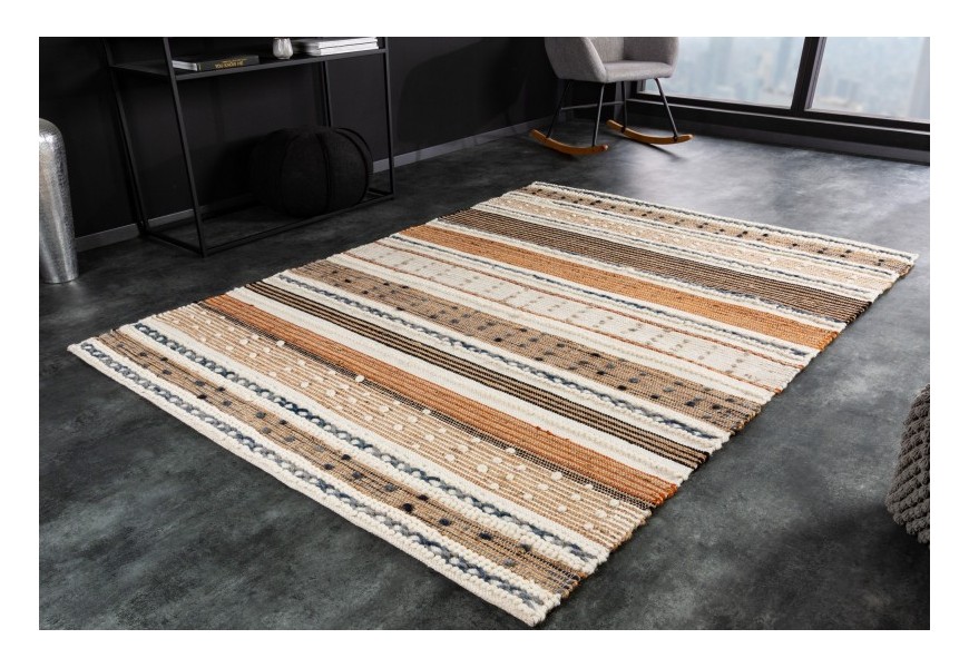 Moderní pruhovaný obdélníkový koberec Hence z vlněných vláken v hnědo-béžových odstínech