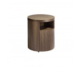 Luxusní moderní kulatý noční stolek Mesa v hnědé barvě z ořechového dřeva a úložným prostorem 48cm