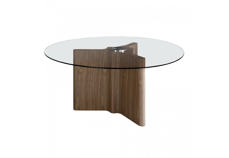 Moderní kulatý jídelní stůl Vita Naturale ze dřeva a skla 180cm
