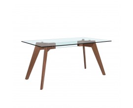 Moderní jídelní stůl Vita Naturale ze skla a dřeva 140-180cm